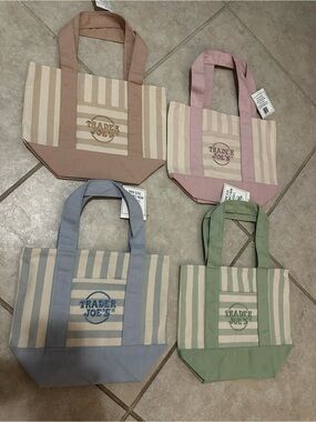 Trader Joe’s Striped Canvas Tote Bag - Set of 4